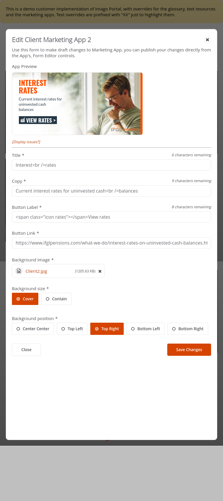 Customer-IFGL > 03 Marketing Dashboard > Edit Marketing Apps
